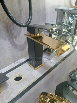 Black and Gold Waterfall Basin Mixer Faucet