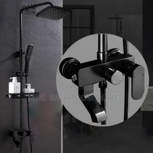 Matte Black Shower With Soap Racks.