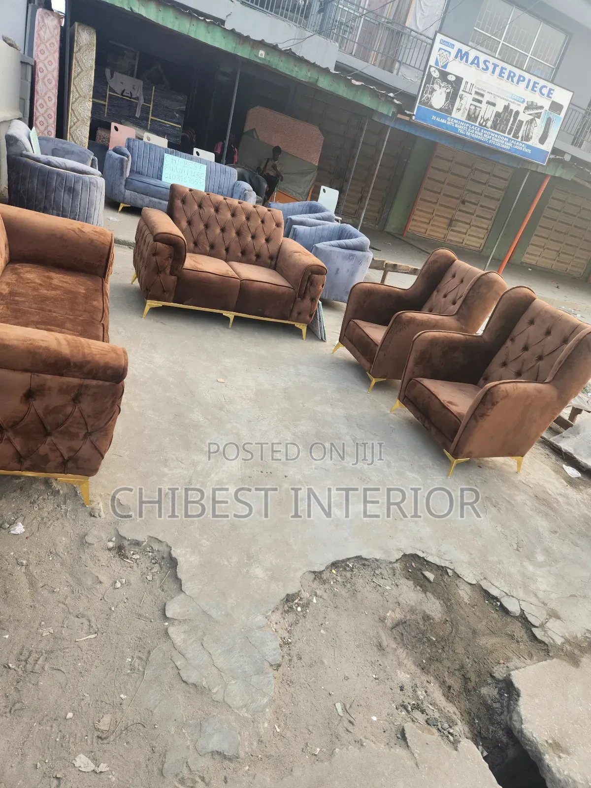 Brownish 7 Seaters Upholstery Padded Sofa.