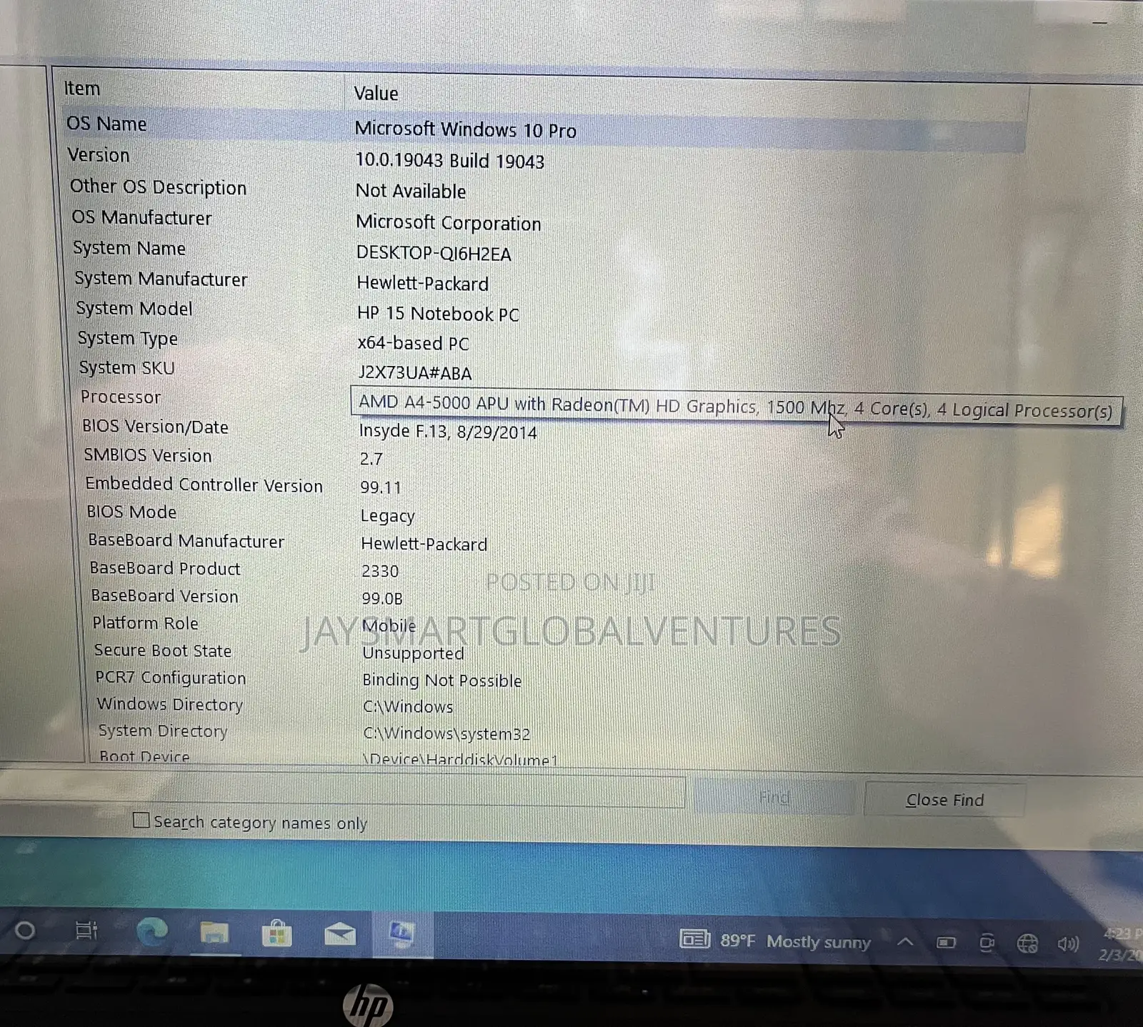 Laptop HP 15 8GB AMD A4 SSD 140GB