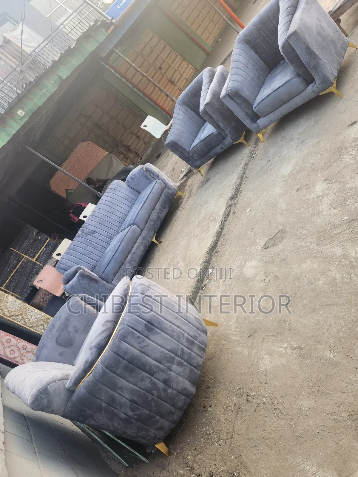 7 Seaters Grey Padded Sofa.