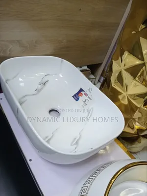 Luxury White With Black Designs Countertop Wash Hand Basin