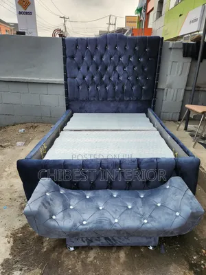 Grey Upholstery Queen Size Bed Stand