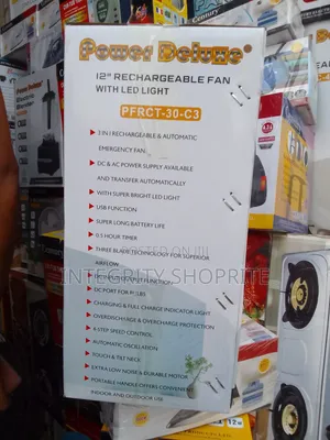 Power Deluxe 12inches Rechargeable Table Fan