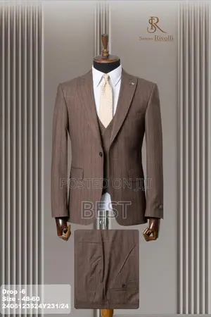 Photo - Top Quality 3pis Brown Stripes Suits For Official Class