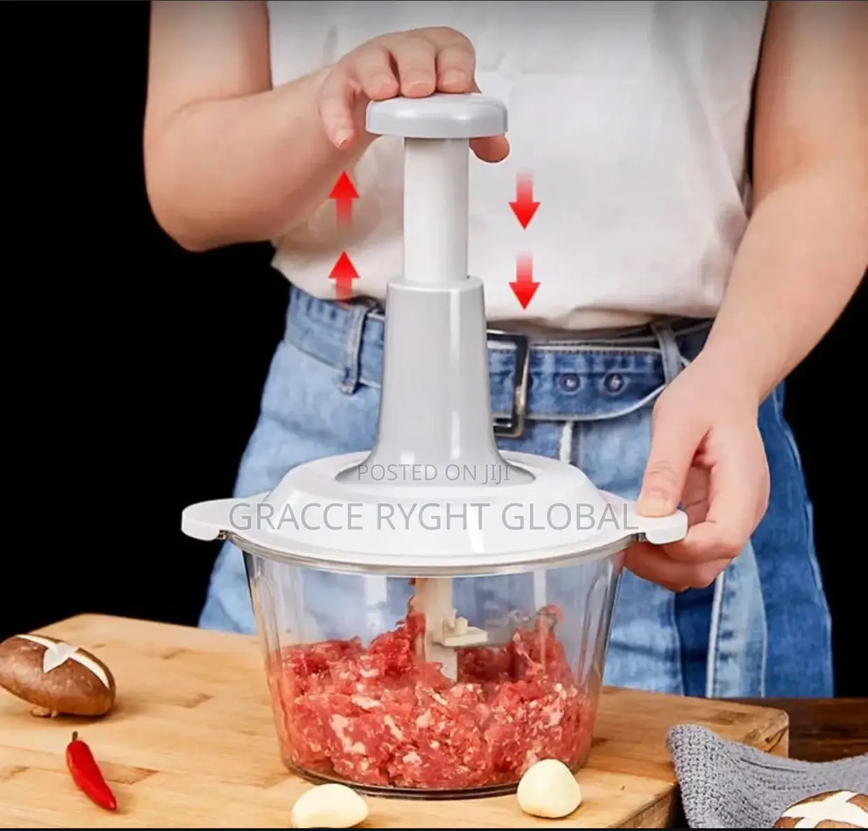 2L Manual Hand Press Food Processor