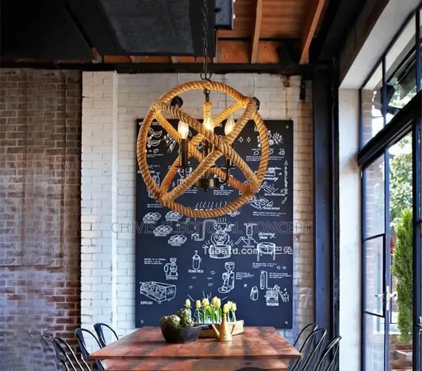 Natural Vintage Hemp Rope Pendant Light E27 Loft Edison