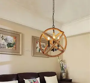 Natural Vintage Hemp Rope Pendant Light E27 Loft Edison