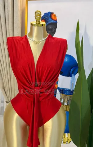 Photo - Deep Red& Black V Sexy Ribbon Bodysuit.