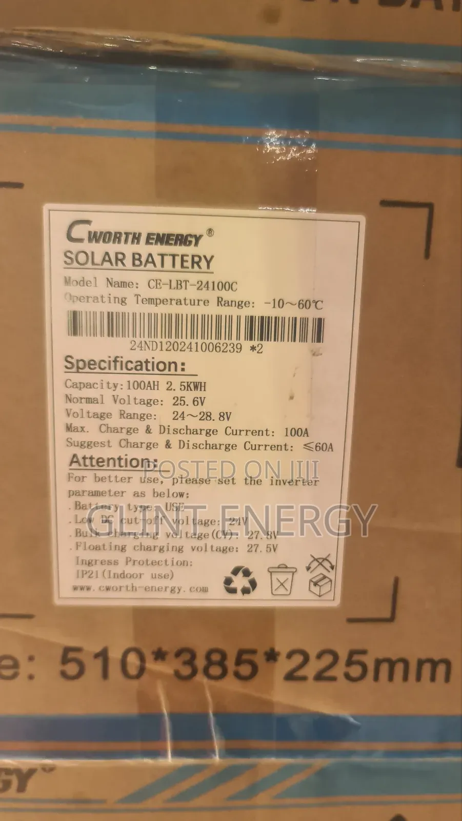 2.5kwh 24v Cworth Lithium Battery