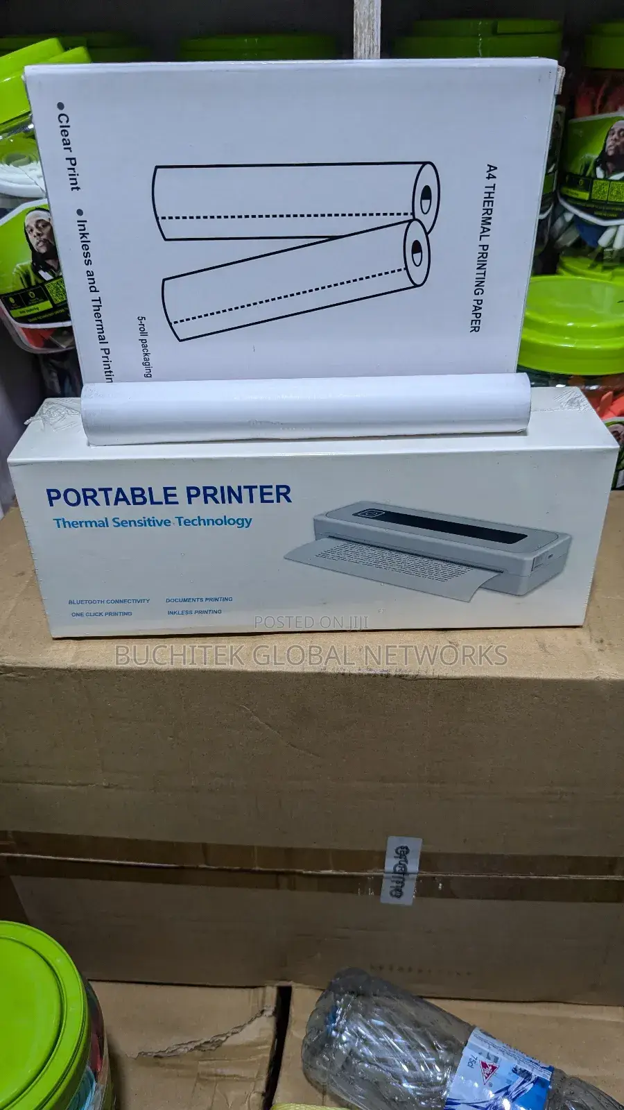 Portable A4 Bluetooth Inkless Printer + 5 Rolls of Paper.