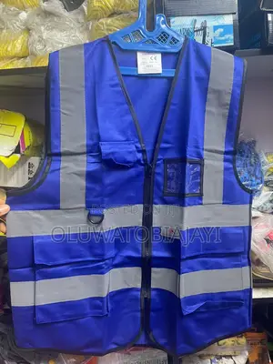 Blue Reflective Jacket With Zip And Pockets