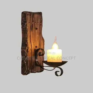 Vintage LED Wall Lamp Iron Wood Restuarant Wall Sconces