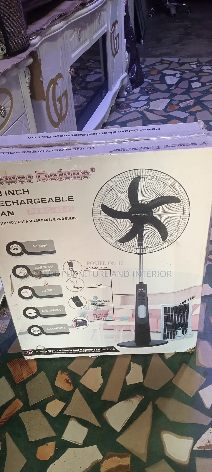Rechargeable Fan With Panel and 2 Bulbs