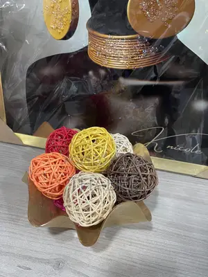 Center and Dining Table Props,8 Rattan Balls in Gold Plastic