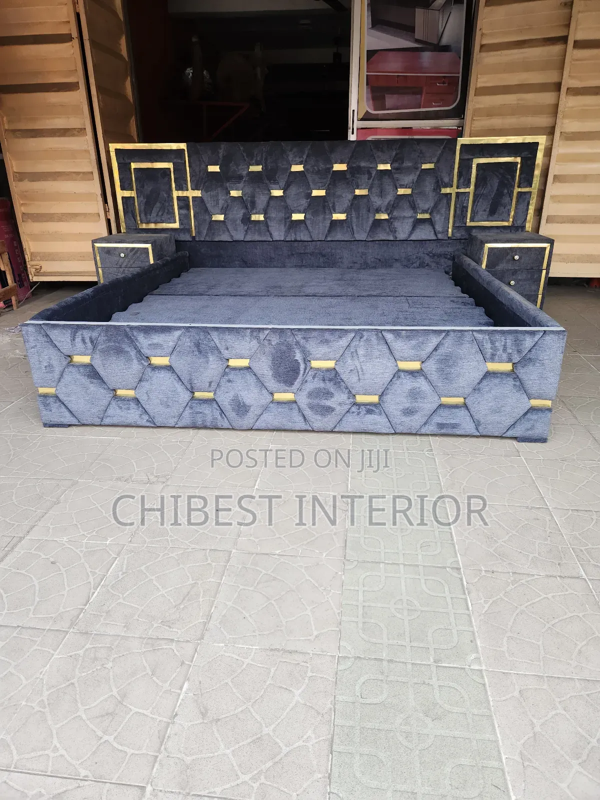 Dark Grey Bed With Padded Side Drawers