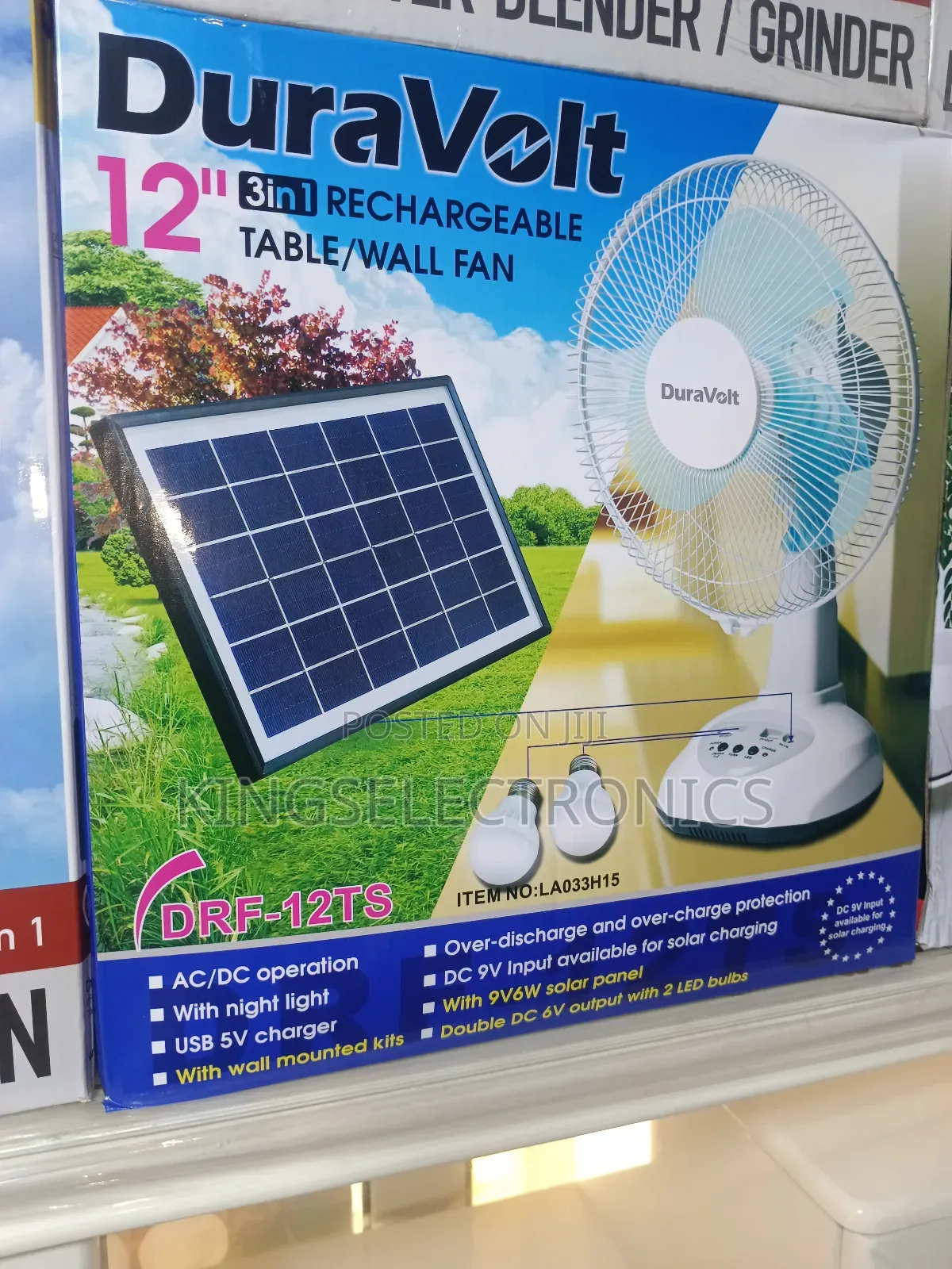 12" Dura Volt 3in1 Rechargeable Table Fan