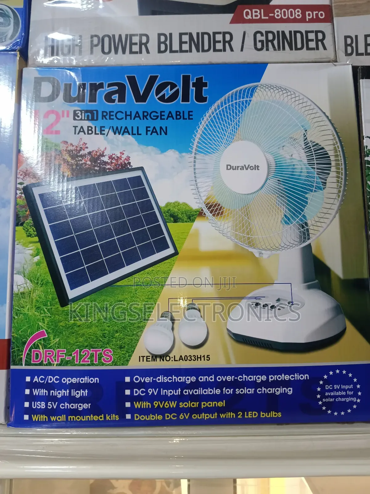 12" Dura Volt 3in1 Rechargeable Table Fan