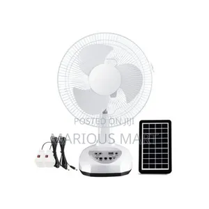 12'' Inch Rechargeable Solar Table Fan + Panel+ Bulbs