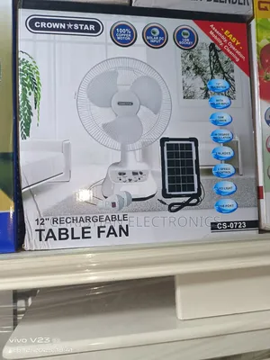 Crown Star 12" 3in1 Rechargeable Fan With Solar Panel
