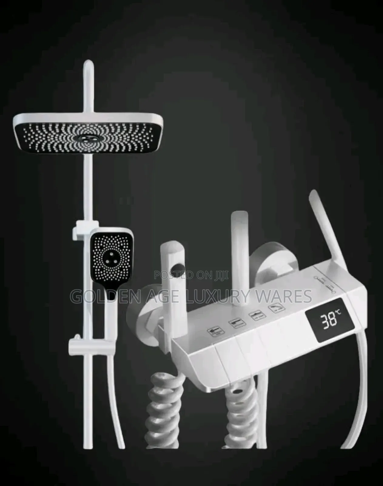 White Standing Shower With Temperature Display