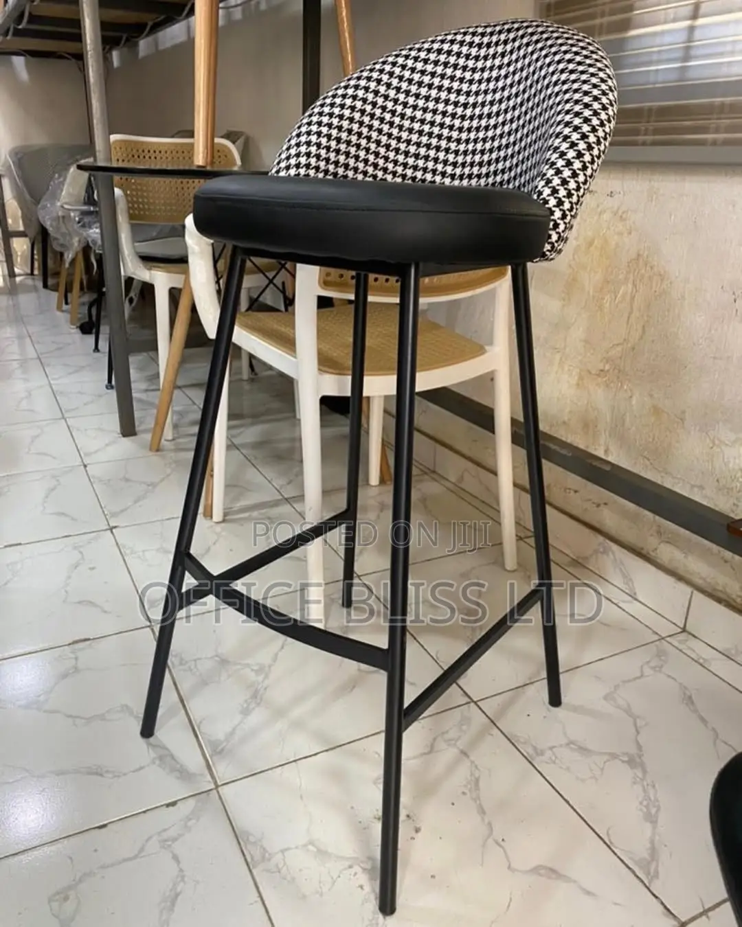 Fabric/ Leather Bar Stool With Iron Base