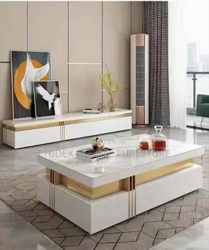 Set of Marble Top Tv Stand and Table