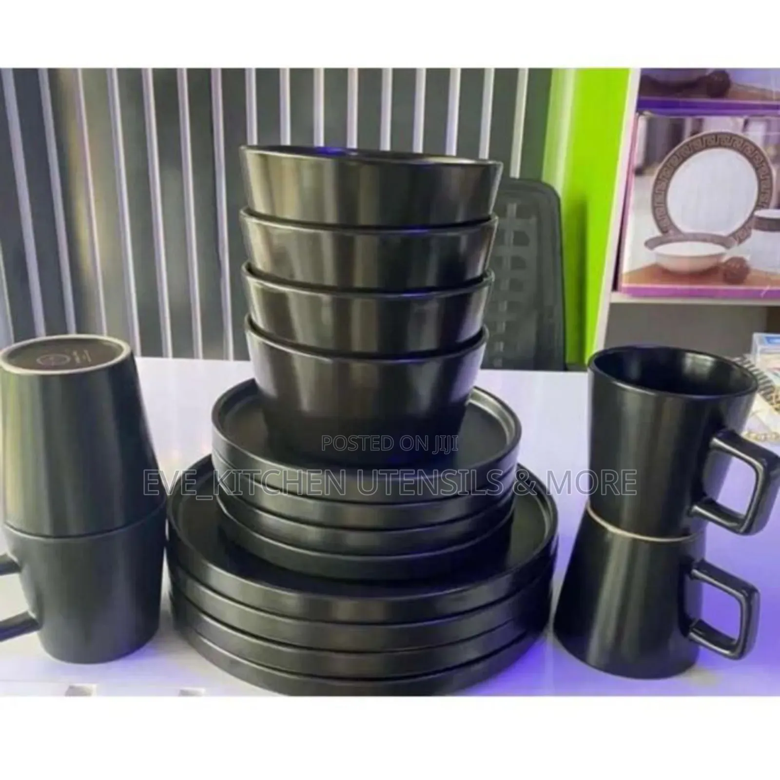 16pcs Black Breakable Dinner Set
