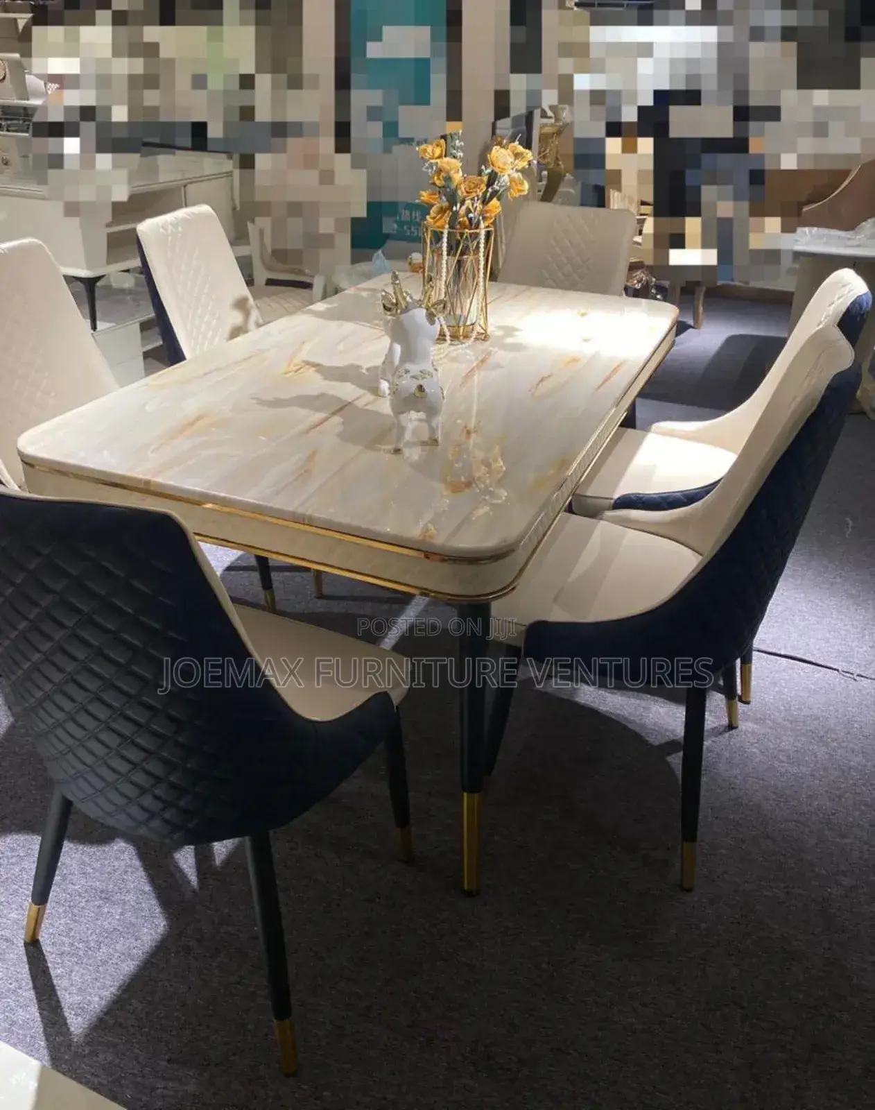Marble Dining Table By6 With Six Chairs.