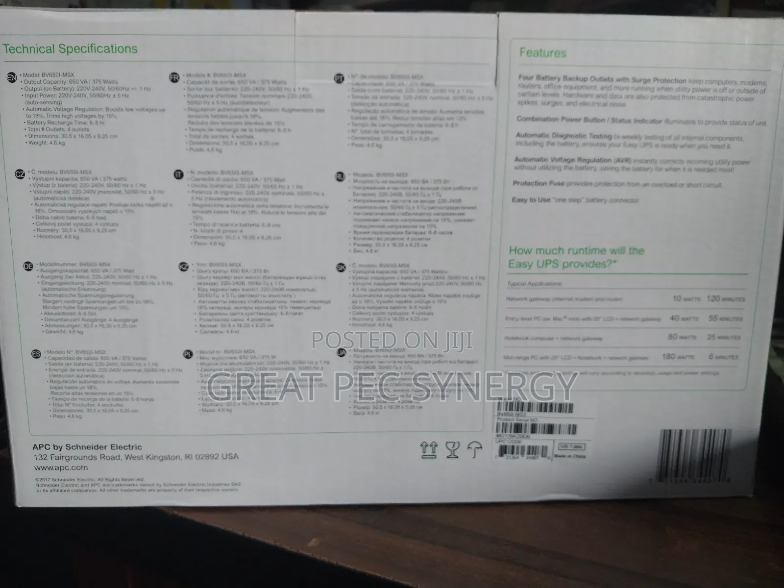 Apc Easy Ups 650va - Avr (Battery Backup)