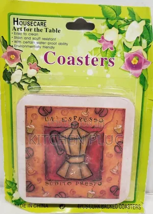 Set of 4 Corked Backed Coasters COFFEE,UN ESPRESSO,SUBITO