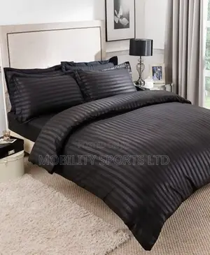 Plain Black Bedsheet, Duvet and Pillows