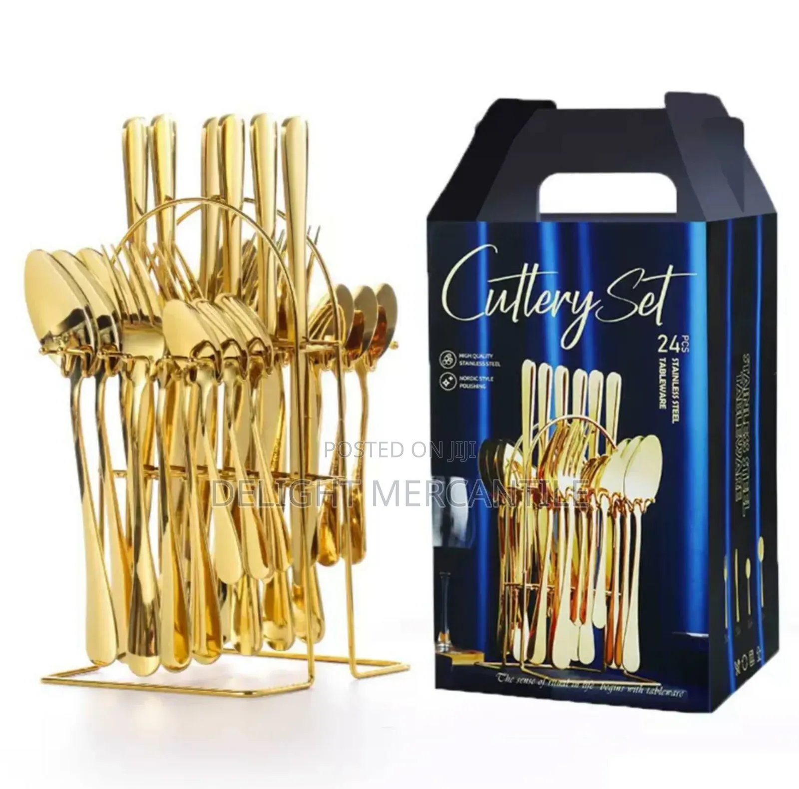 Gold Stainless Steel Spoons Forks With Rack