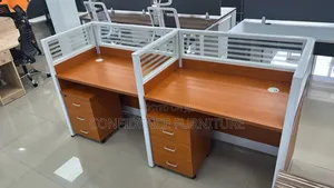 Wooden Workstation With Glass And Mobile Drawer 2 Seaters