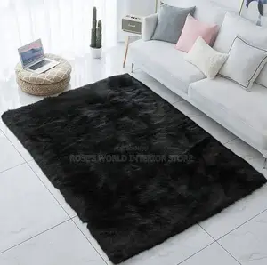 3 by 5 Feet Black  Fur Fluffy Rug