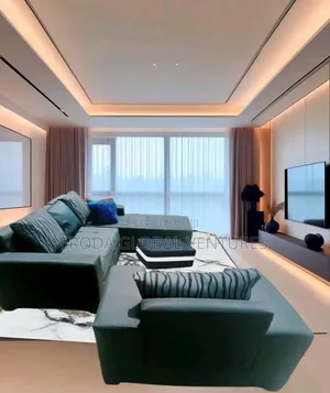 Set of L-Shape Sofa and Single Chair With Ottoman Table