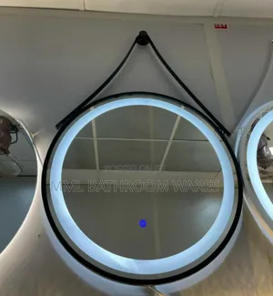 Black Frame Round Led Mirrors With Black Hanging Rope