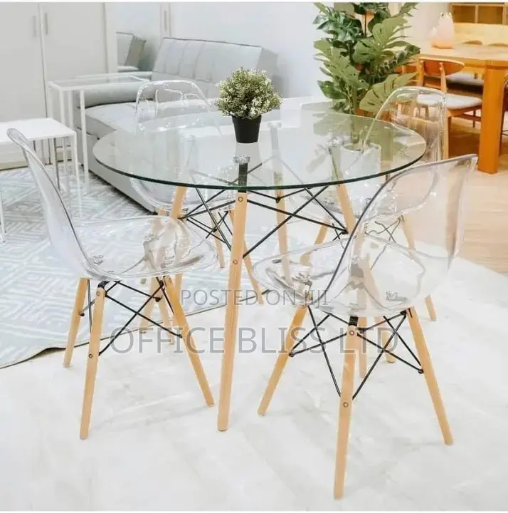 Transparent Dinning Glass Table 4 Chairs