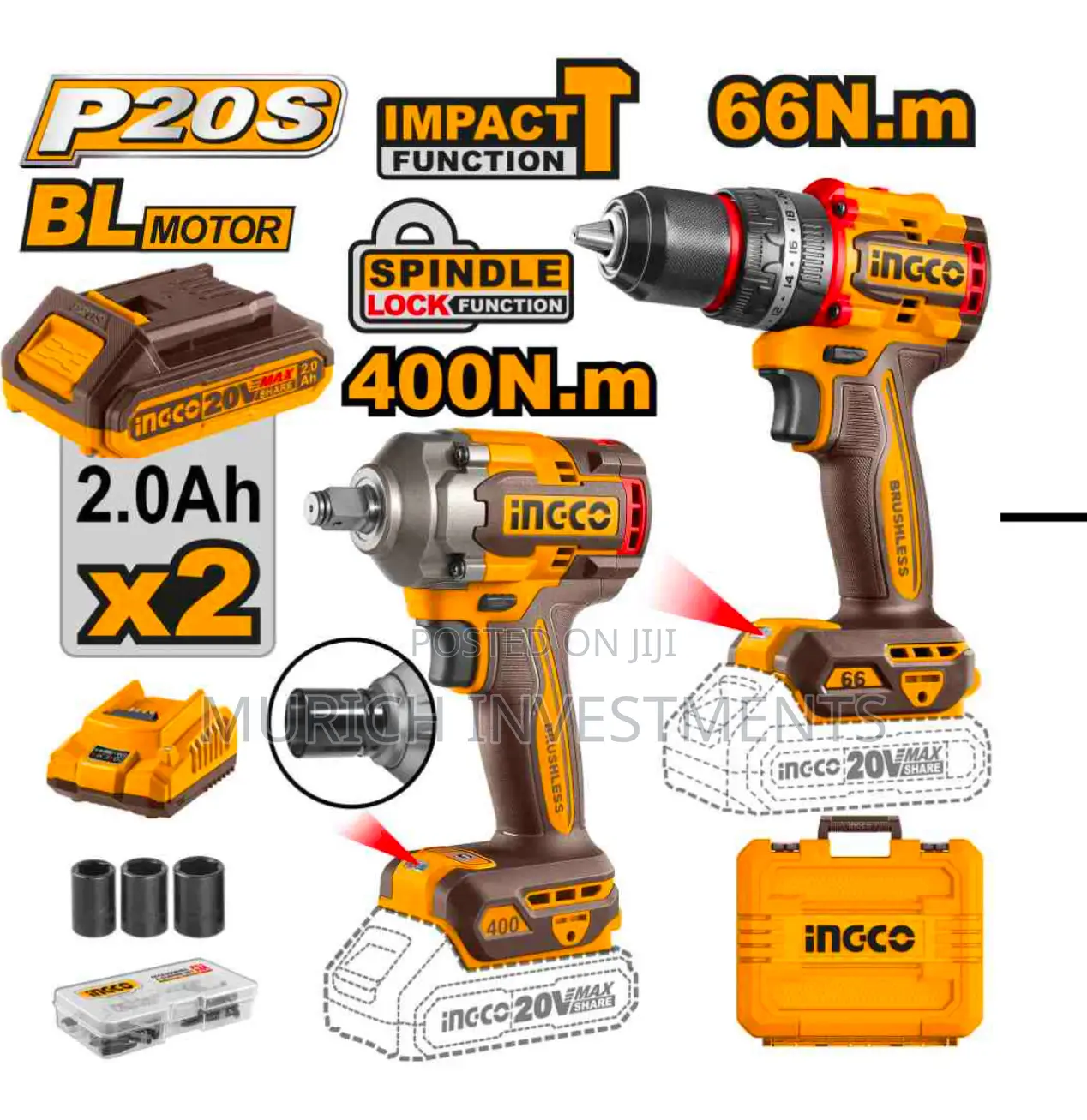 Cordless 2 PCS Combo Kit Drill and Wrench