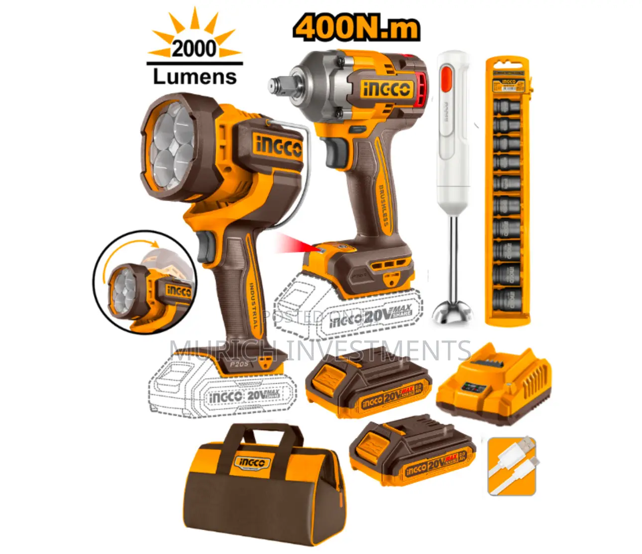 Ingco 3 in 1 Combo Work Lamp,Wrench and Sockets