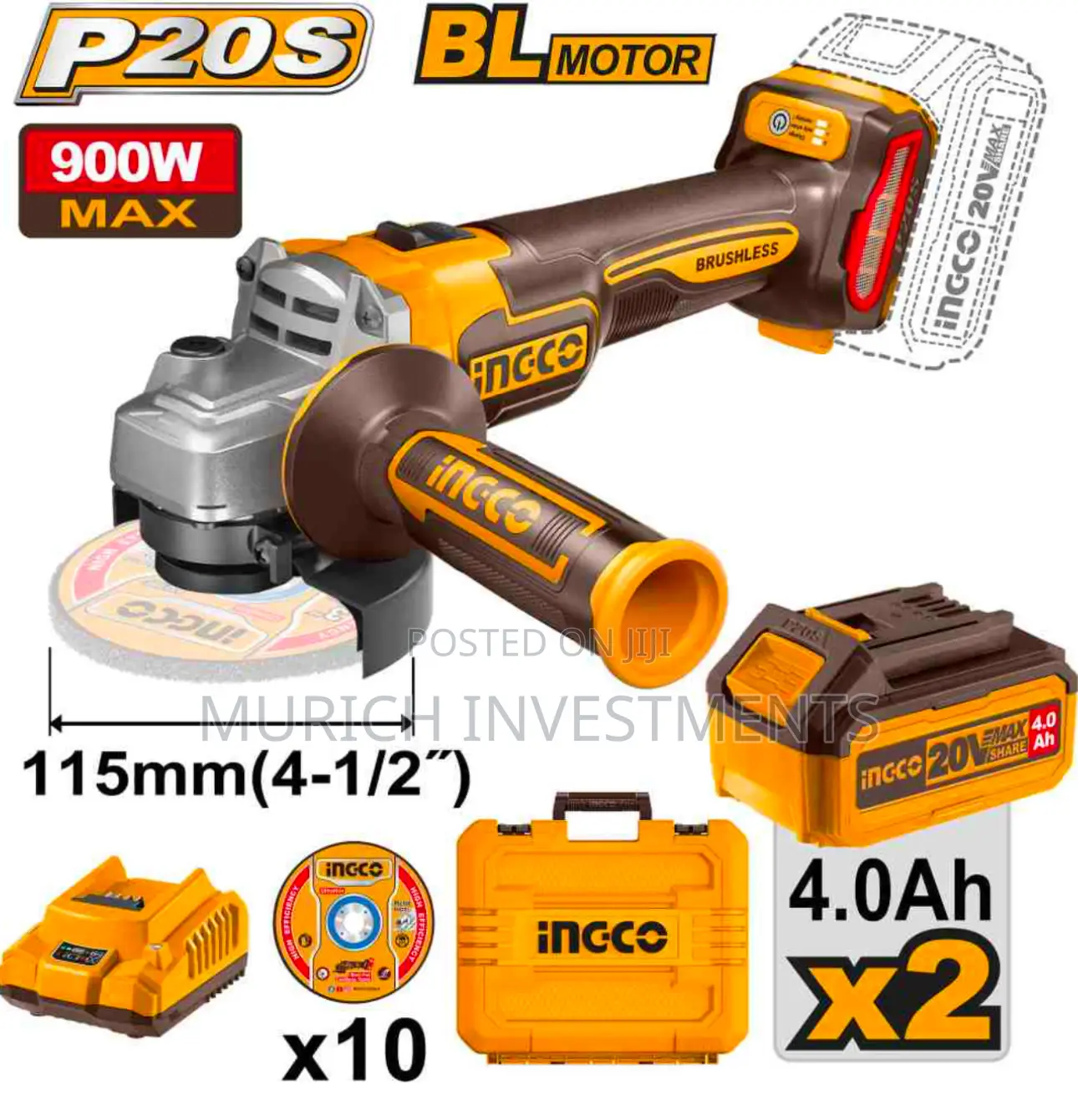 Ingco Cordless Angle Grinder 20V