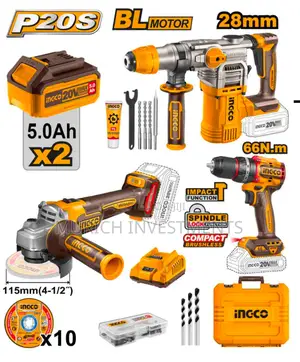 Ingco Cordless 3pcs Combo Kit Hammer,Drill and Angle Grinder