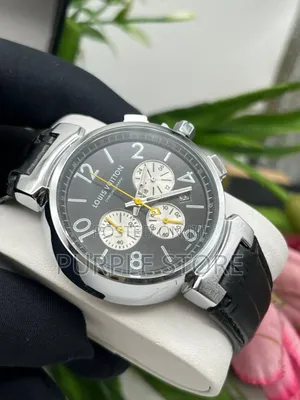 Louis Vuitton Black Leather☆Functional~Chronograph Dated