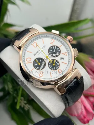 Louis Vuitton Black Leather☆Functional~Chronograph Dated