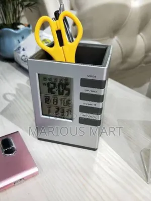 Desk Pen Holder With Digital Clock