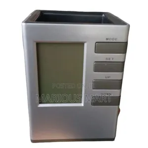 Desk Pen Holder With Digital Clock