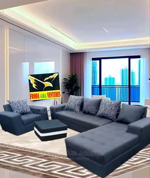 Simple L-Shape Sofa and Single Chair With Ottoman Table