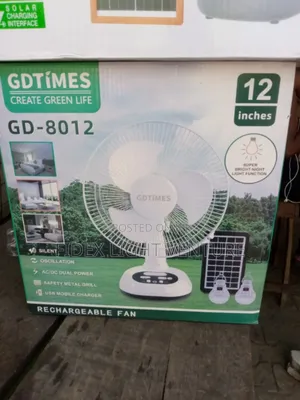 Gt Rechargeable Fan 12inch Two Dc Bulbs and Solar Panels