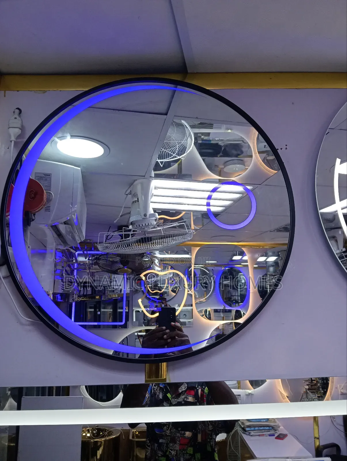 Led Sensor Mirror With Black Frame and Three Lights