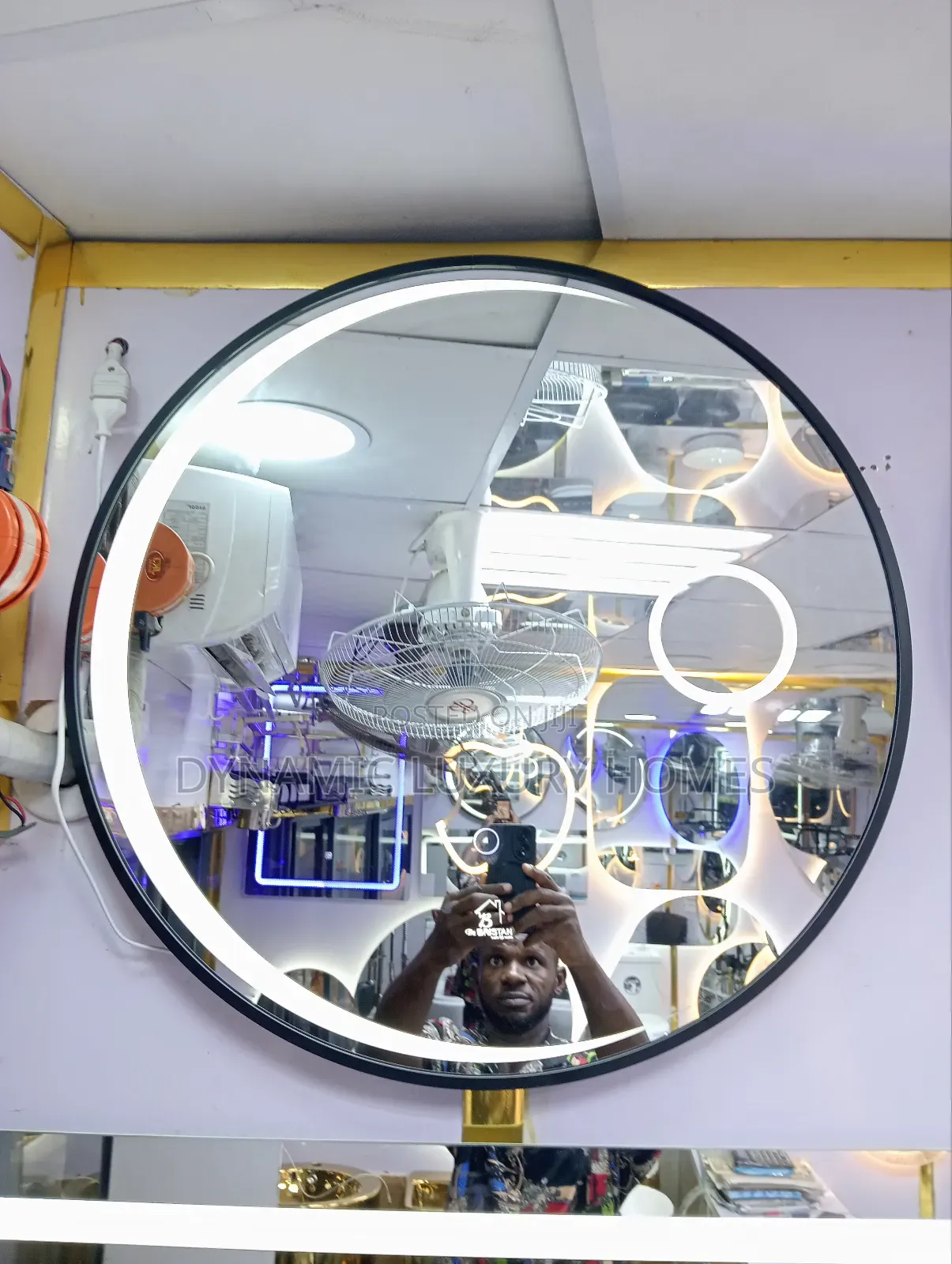 Led Sensor Mirror With Black Frame and Three Lights